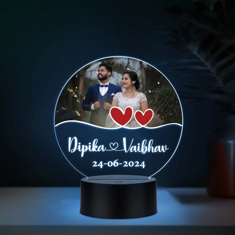 Personalized Acrylic LED Photo Lamp with Automatic Color Changing Light Anniversary Gift for Couples, Husband, Wife, Wedding, Birthday, Valentine's Day
